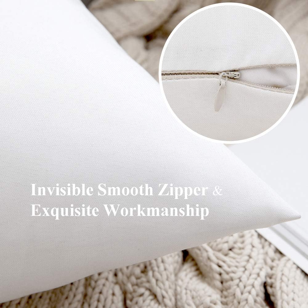 MIULEE Decorative Outdoor Throw Pillow Covers - Waterproof Faux Linen Cushion Cases | 16x16 Inch White (Pack of 2)