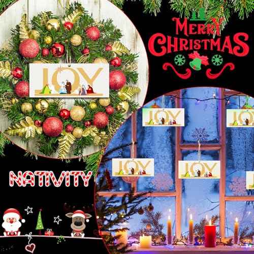 Bucherry 12 Pcs Joy Nativity Scene Ornament for Christmas Tree Wooden Jesus Ornaments Christian Religious Hanging Decor for Home Christmas Decorations