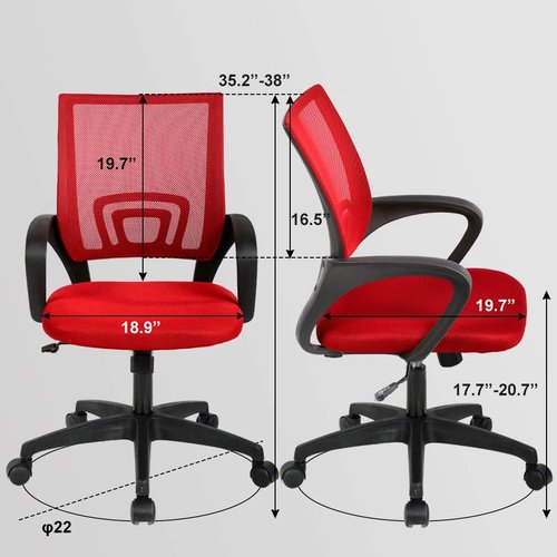 BestOffice Ergonomic Office Chair - Mid-Back Swivel Desk Chair with Breathable Backrest & Lumbar Support - Adjustable Height, Red