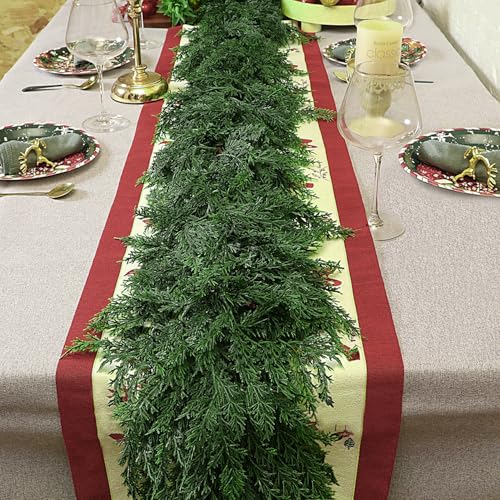 6FT Cedar Garland Artificial Faux Greenery for Mantle & Fireplace - IPOOLTENG