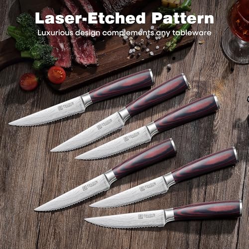 PAUDIN 4.5-Inch Steak Knives Set of 6 | Serrated High Carbon Stainless Steel