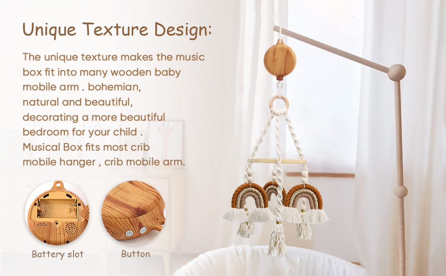 Baby Mobile Rotary Music Box Imitation Wood with Rotating Hook Crib Mobile Motor