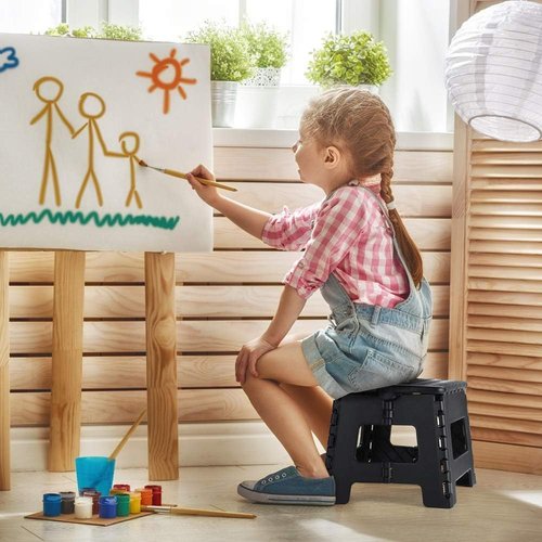Dyforce 9 Inch Folding Step Stool - Lightweight & Collapsible for Kids & Adults | 300 lb Capacity (Black)