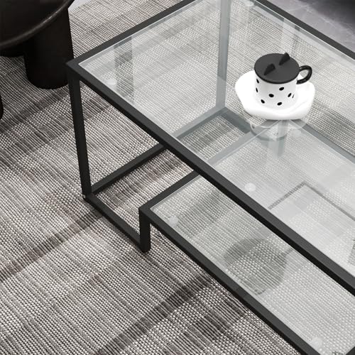 42.5 x 19.5 Inch Rectangular Glass Coffee Table - Black, Modern Home Accent