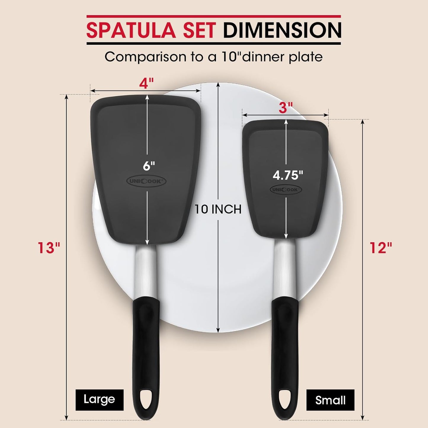 Unicook Silicone Spatula Set - 600°F Heat Resistant Turners for Flipping Eggs, Burgers & More | Black