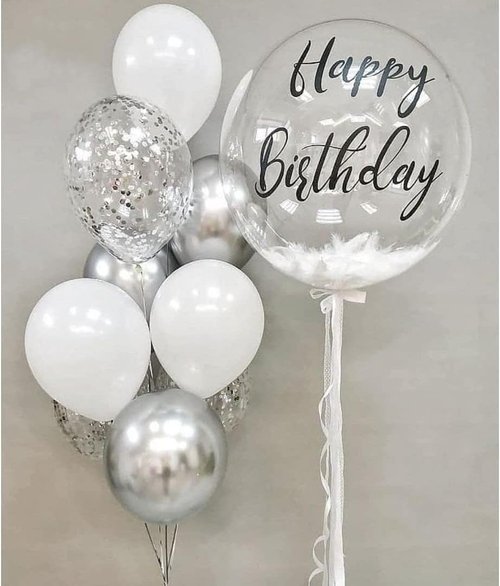 Bezente Silver Confetti Balloons - 12-Inch Helium Glitter Balloons for Weddings & Parties | 60 Pack