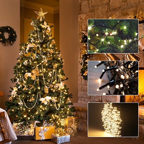VIL 6.6ft Warm White Christmas Tree Lights with Ring - 8-Mode Dimmable Waterfall String 280 LEDs