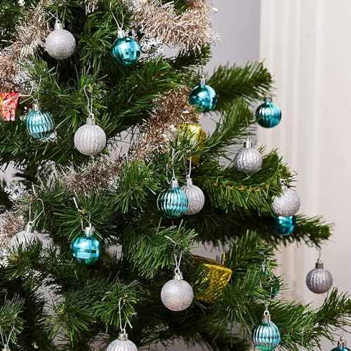 Juvale Aqua Mini Shatterproof Glitter & Mirror Ball Ornaments - 1.5-Inch Teal & Silver 48-Pack - Shatterproof Ornaments for Mini Tree