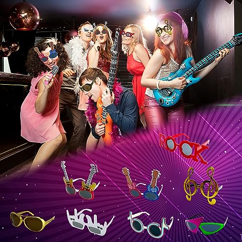 Rock Star Sunglasses & Inflatable Guitar Microphone Party Set - 8 Pack