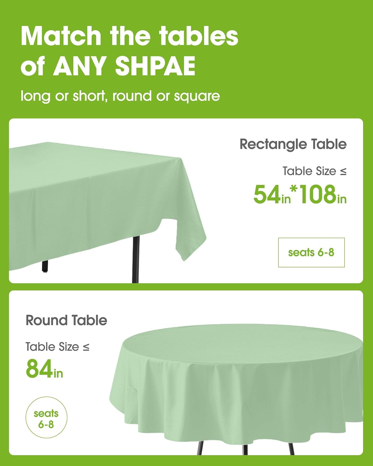 Pureegg Disposable 84'' Round Table Cloths - 10 Pack, Leakproof & Sturdy, Sage Green for Easter Parties