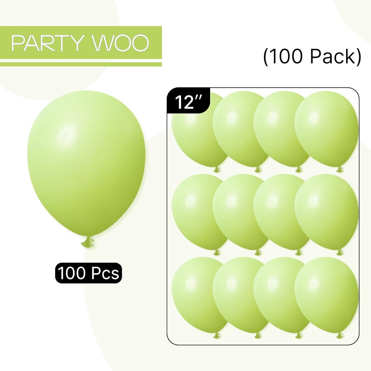 PartyWoo Lime Green Balloons - 100pcs 12 Inch Latex Helium Balloons for Graduation & Birthday Decor