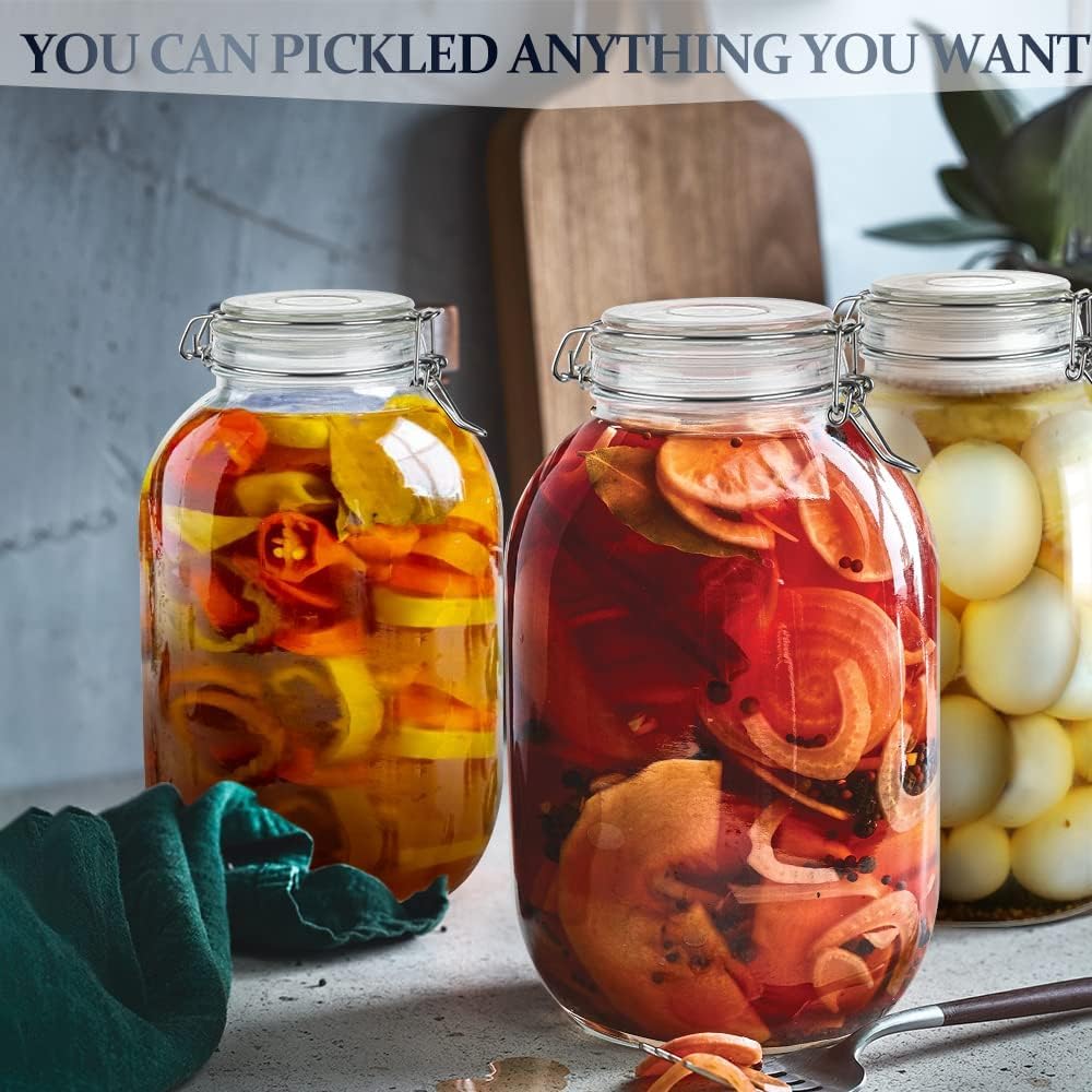 Folinstall Gallon Glass Jar with Airtight Lid - Large Mason Jar for Pickled Eggs, Kombucha, Limoncello, Sun Tea (Extra Gasket)