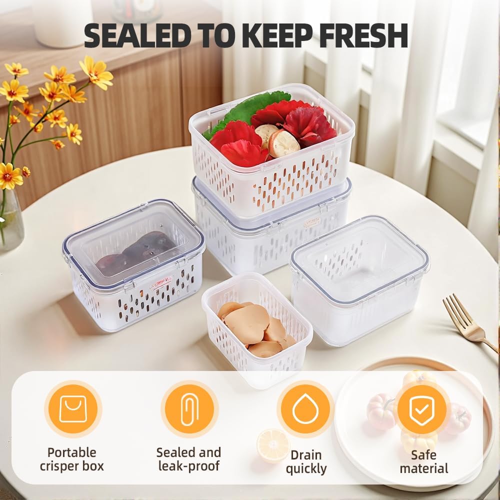 Transparent Fruit Storage Containers by [Brand Name] - Leak-Proof, Removable Colander Set for Berries & Vegetables - 3 Pcs (Grey)