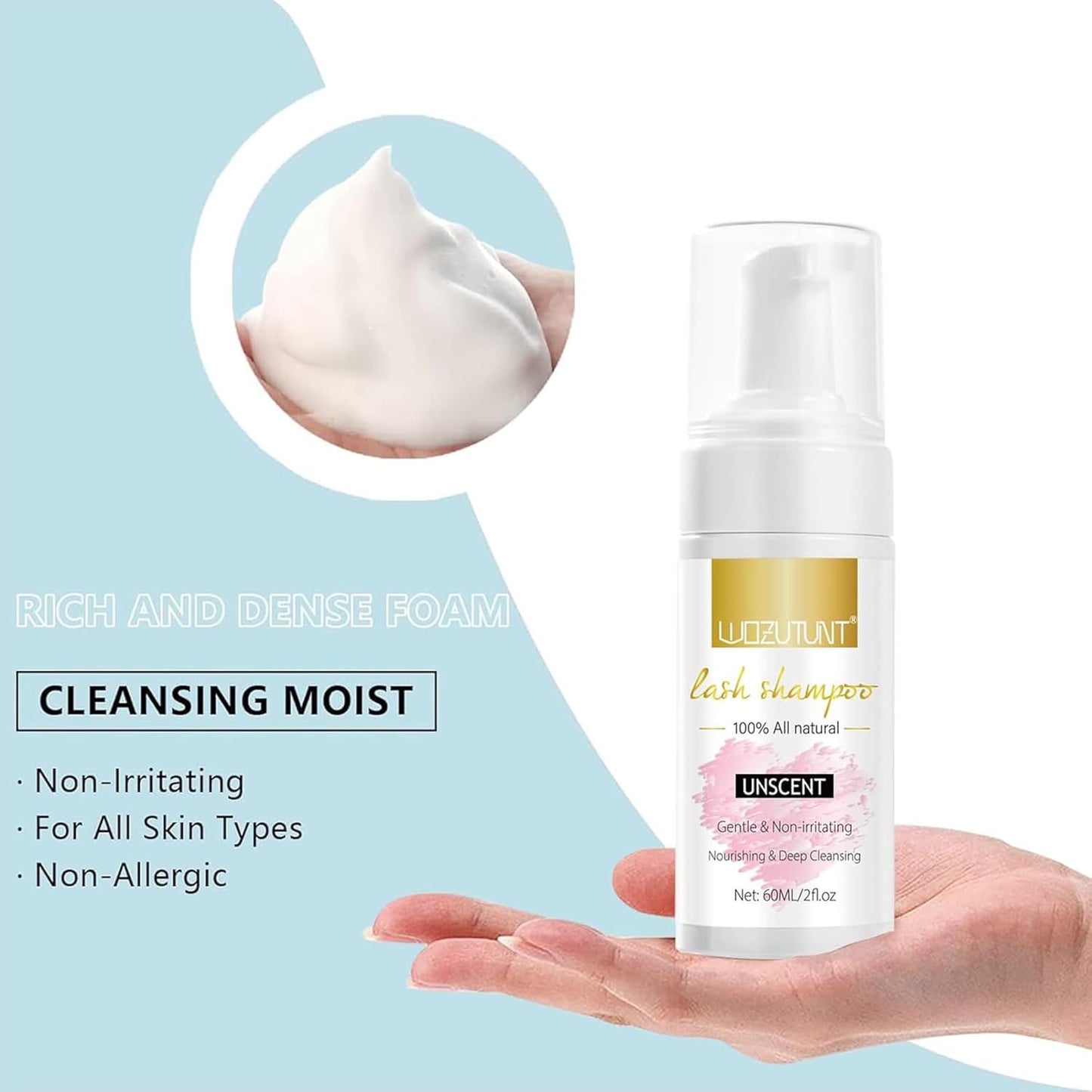 Skiennix Eyelash Extension Cleanser - Gentle Lash Mousse & Shampoo | USB Rechargeable Handheld Fan