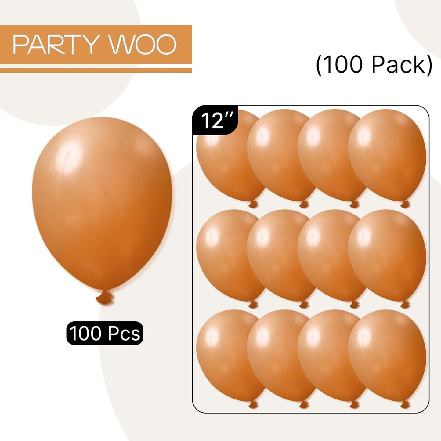 PartyWoo 12-Inch Tan Balloons - 100 Pcs Boho Neutral Latex for Graduation, Birthday & Baby Showers