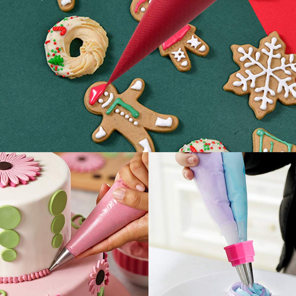Weetiee Pastry Bag - 100 Pieces 16 Inch [Extra Thick] Disposable Piping Bags Set with 8 decorating tips, 1 coupler and 3 Bag Ties for Cake Decorating Royal Frosting