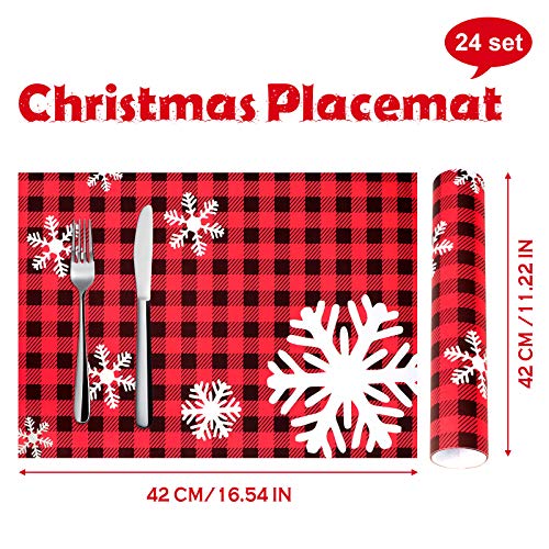 Patelai Red Buffalo Plaid Christmas Paper Placemats - 24 Disposable Holiday Table Mats