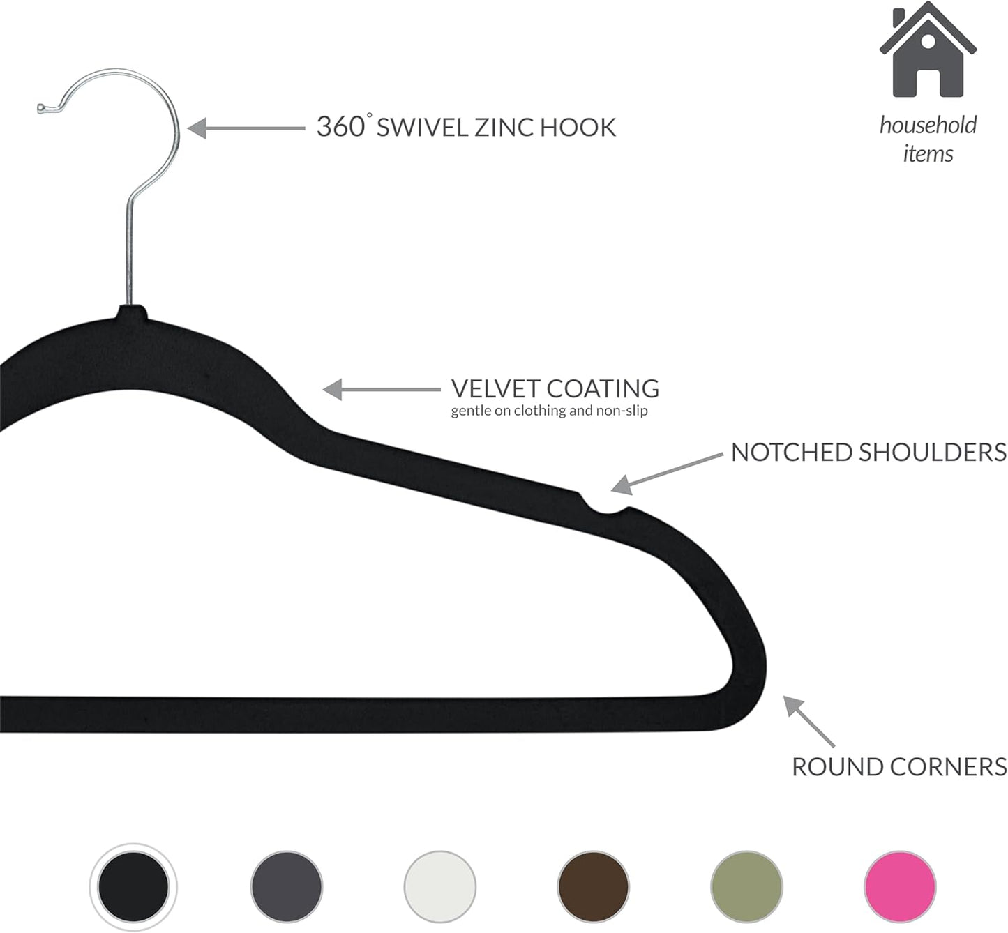 Simplify Slim Velvet Clothes Hangers - 25 Pack | Non-Slip Design for Shirts, Suits, Pants & Dresses | Durable Black