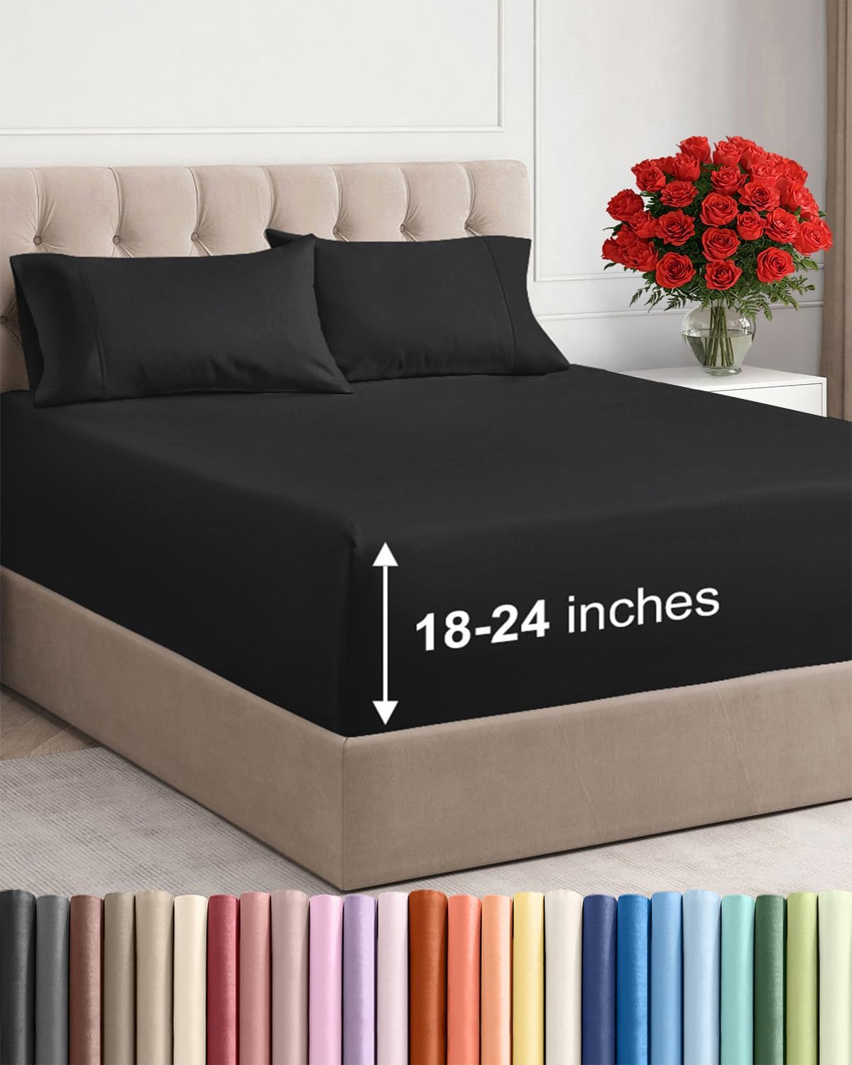 Skiennix Extra Deep Twin Sheet Set - 4-Piece Breathable Cooling Bedding - Soft, Wrinkle-Free Black