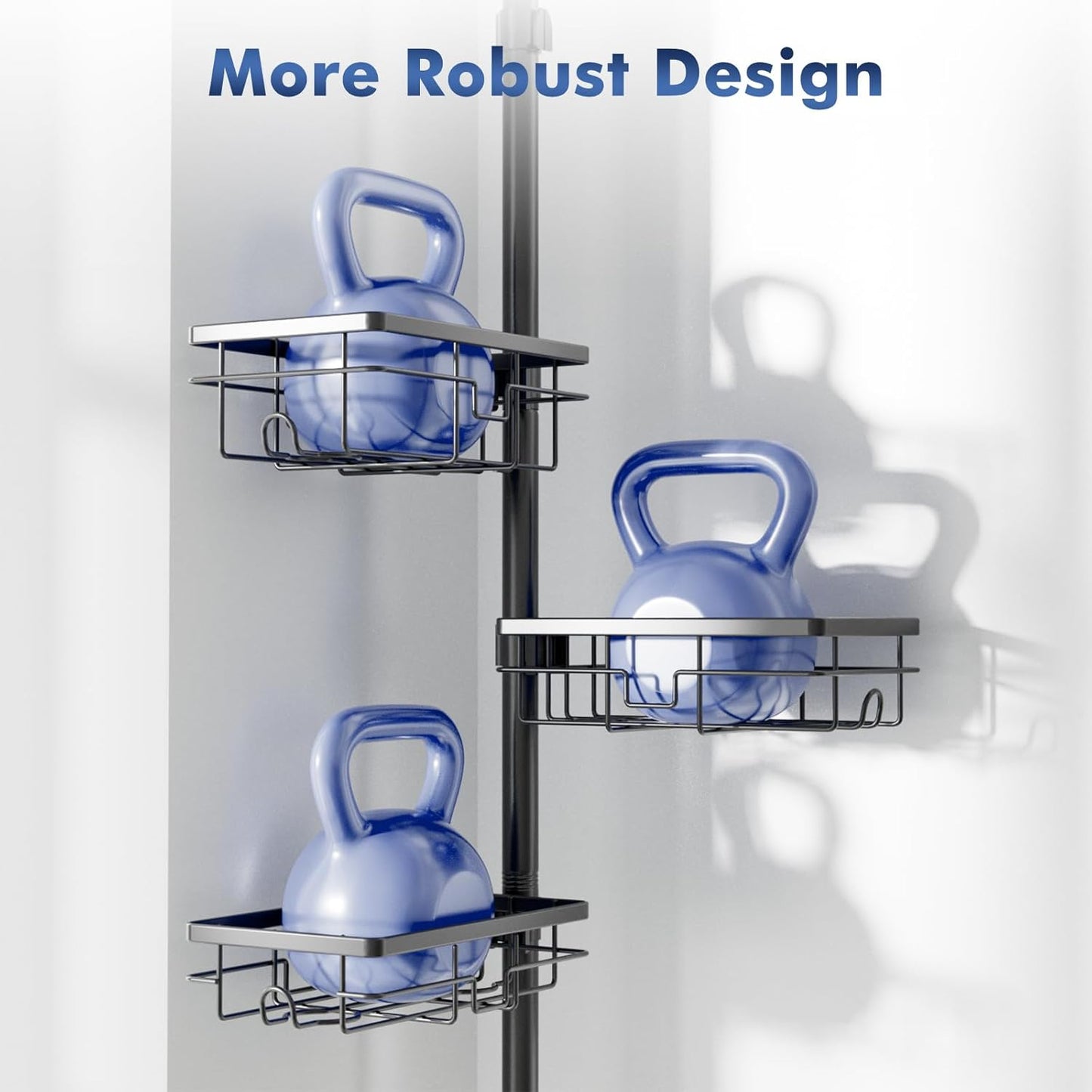 Shower Caddy Organizer - Rustproof Tension Pole with Adjustable 30-120 Inch Rack & Extra Towel Bar | Black