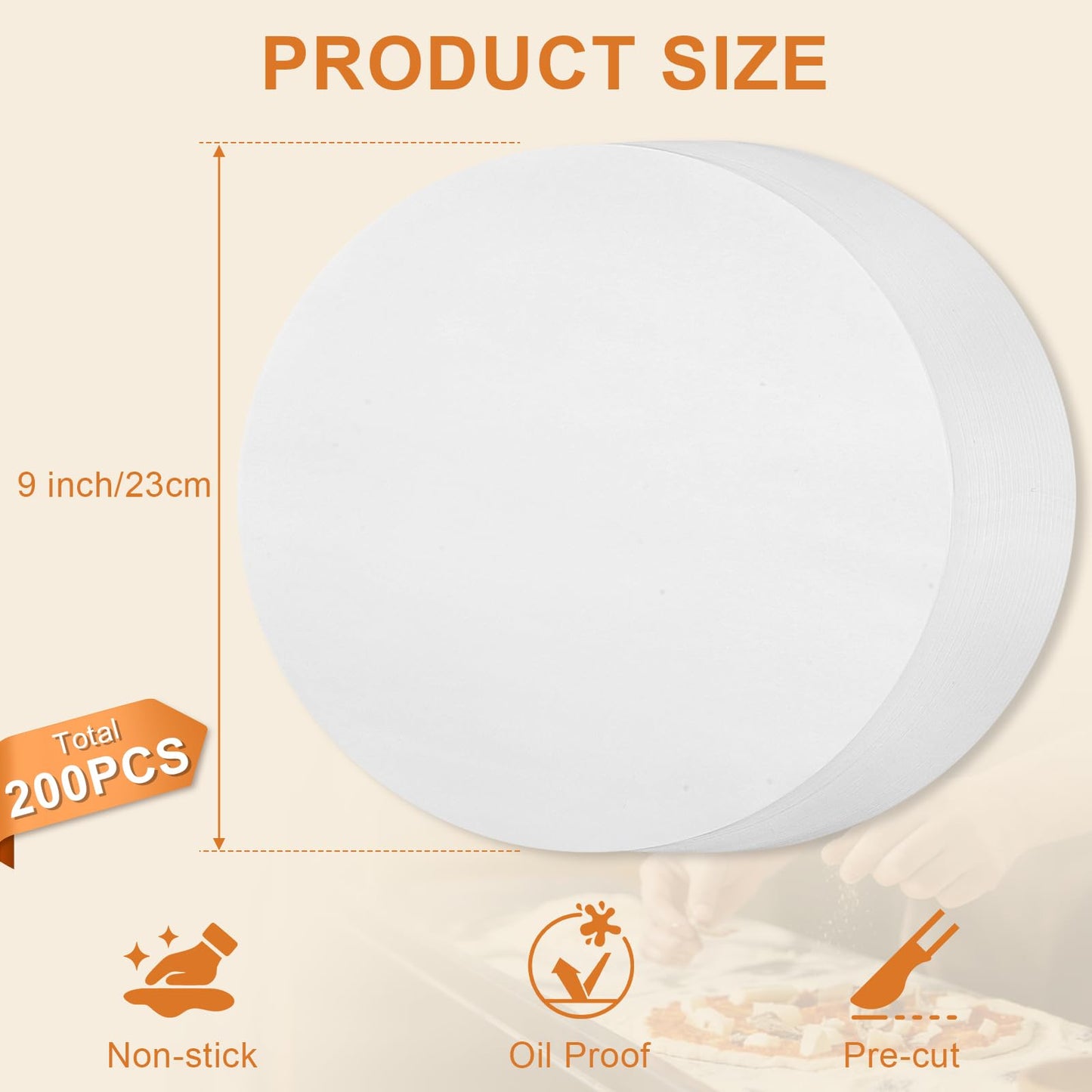 vivinin 200PCS Parchment Paper Rounds, 9 Inch White Cake Pan Liners, Non-Stick Parchment Rounds for Baking, Seperating Burgers, Butter, Cookies, Freezing, Baking and Candy Wrapper