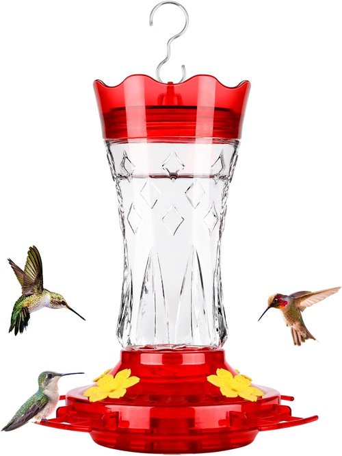 BOLITE Hummingbird Feeder - Leak Proof Design with Ant Moat & Bee Guards - 15 Ounces, Red Stars Decor