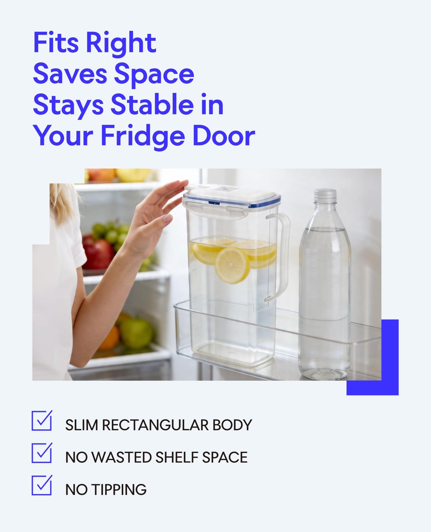LocknLock Aqua Fridge Door Water Jug | Clear Pitcher | BPA Free Plastic Pitcher with Lid | 2 Quart Pitcher with Lid for Water, Juice, Tea & More Beverages, Purple