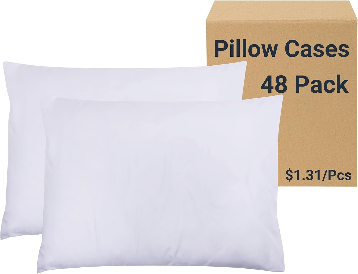 Skiennix Pillow Cases - Soft Brushed Microfiber Standard Size (20x26, White) - 48 Pack for Hotels & Clinics