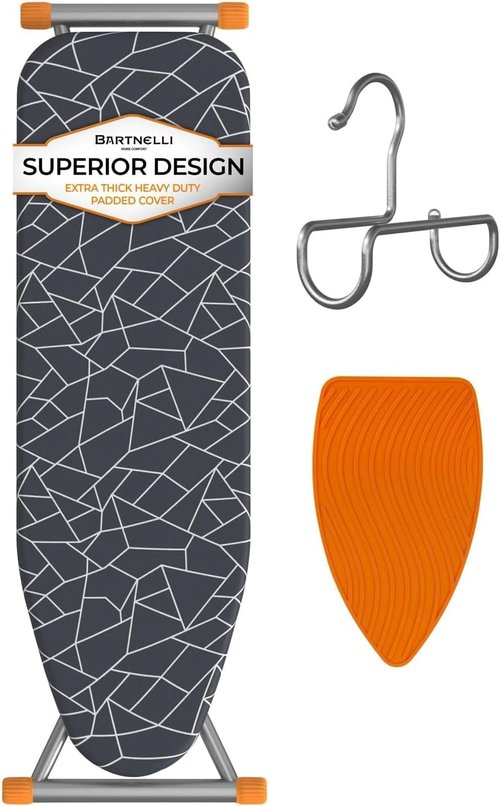 Bartnelli Compact Ironing Board - Space-Saving 13x43 Steel Design | Adjustable Height & Bonus Hanger