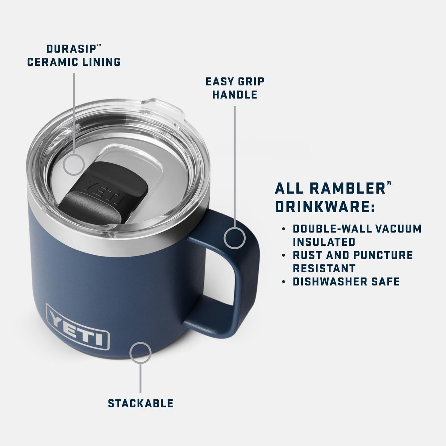 YETI Rambler 10 oz Ceramic Lined Stackable Mug, Vacuum Insulated, Stainless Steel with MagSlider Lid, Black