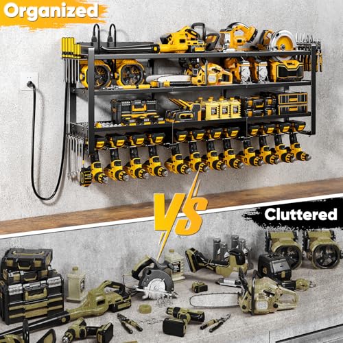 Power Tool Organizer Wall Mount with Charging Station - 49 Inch Black