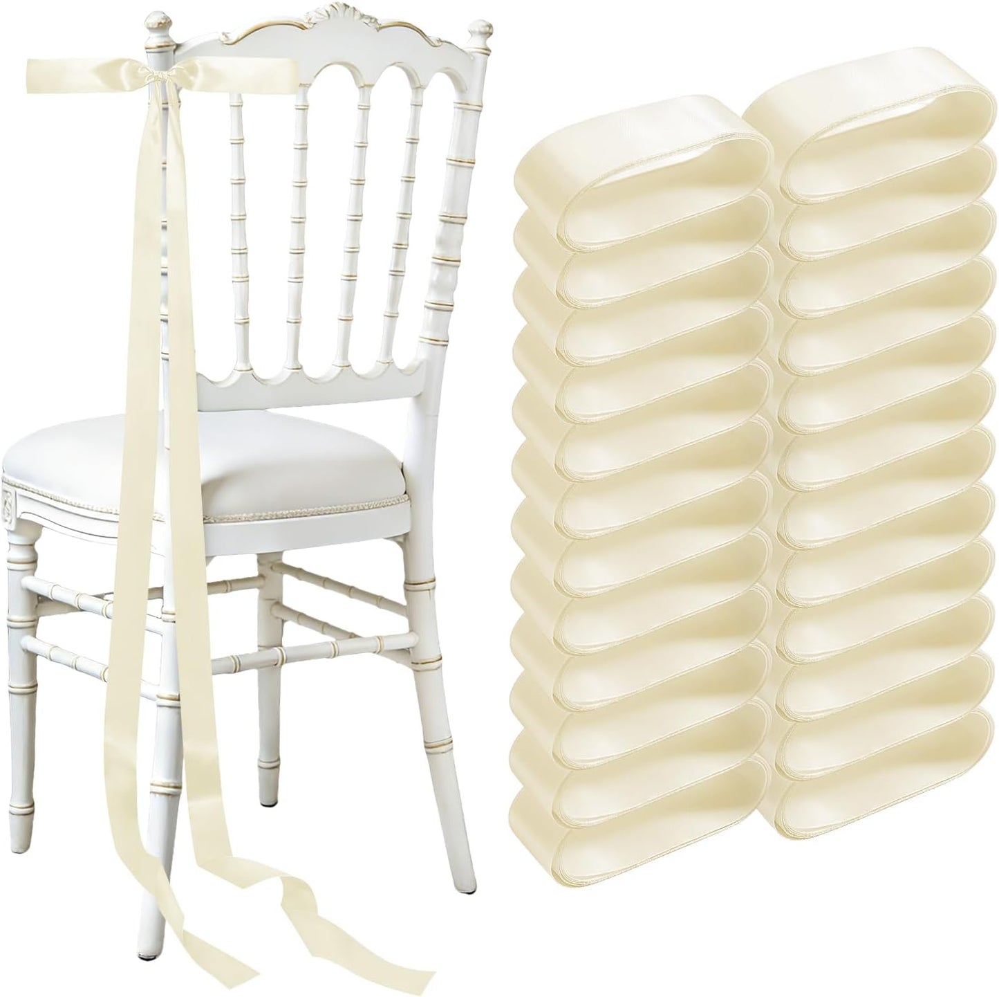 Regine Switzerland 24 Pcs Satin Wedding Chair Bows - Elegant Ivory White Decorations