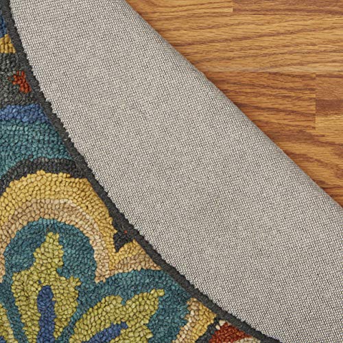 LR Resources Floral Escape Mandala Area Rug, 4' Round (LR54026-BL4RND)