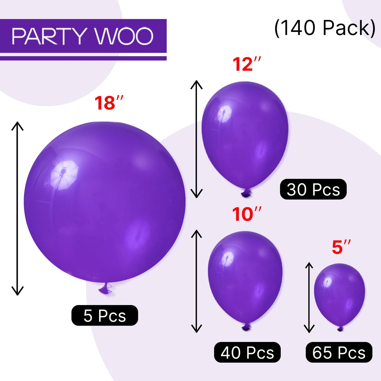 PartyWoo Dark Purple Balloons 140pcs Different Sizes of 18 12 10 5 Inch Royal Purple Latex Balloon Arch Kit for Birthday Baby Shower Graduation Anniversary Bachelorette Party Decorations Purple-Y16