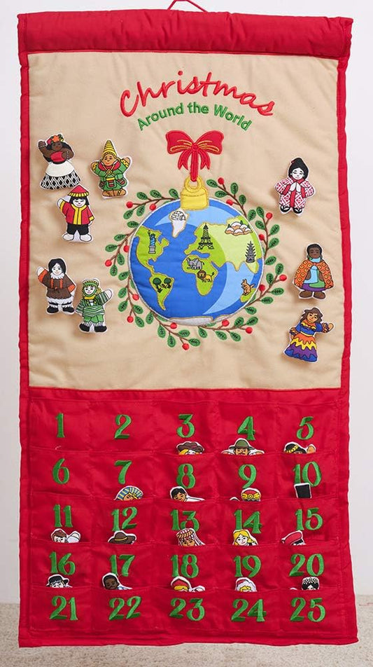 Pockets of Learning Christmas Around the World Advent Calendar - Interactive Holiday Countdown with 25 Stuffed Ornaments | Fabric Wall Hanging Décor