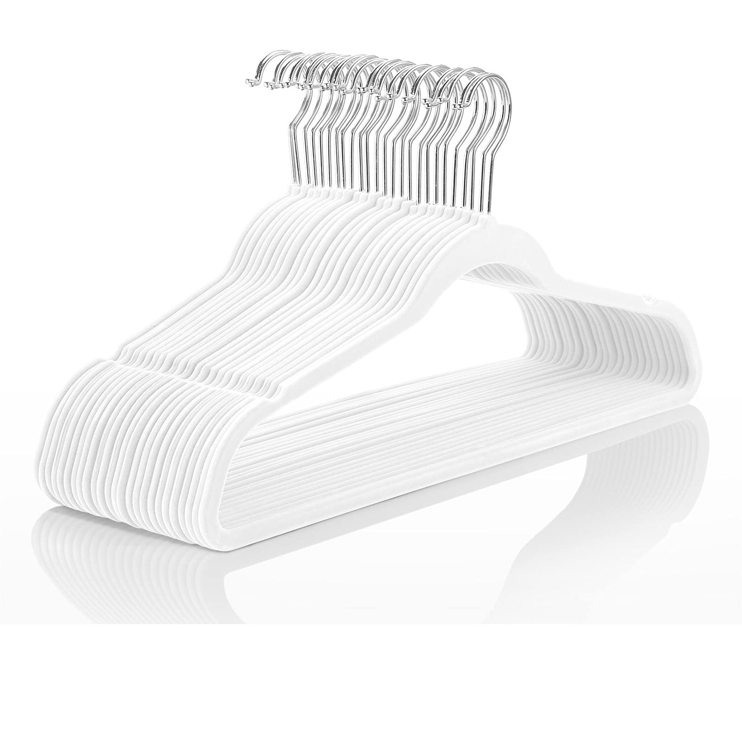 MIZGI Premium Velvet Hangers (50 Pack) - Heavyduty Non Slip Felt Suit Hangers - White Chrome Hooks, Space Saving