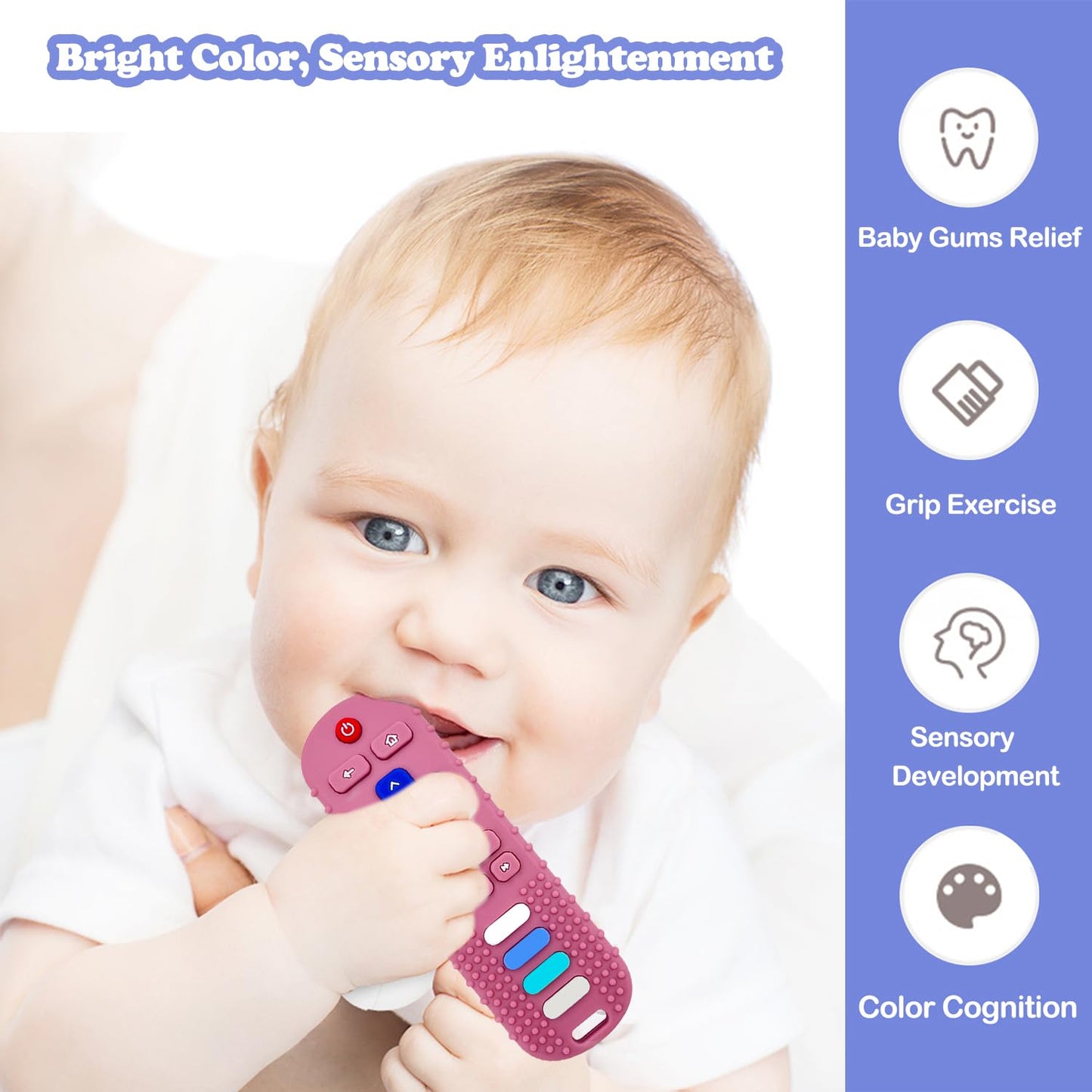 ROBBEAR Baby Teething Toys, Food Grade Silicone Remote Control Teether Toy for Babies 3 6 12 18 Months, TV Remote Shaped Chew Toys for Boys and Girls, Freezer BPA Free