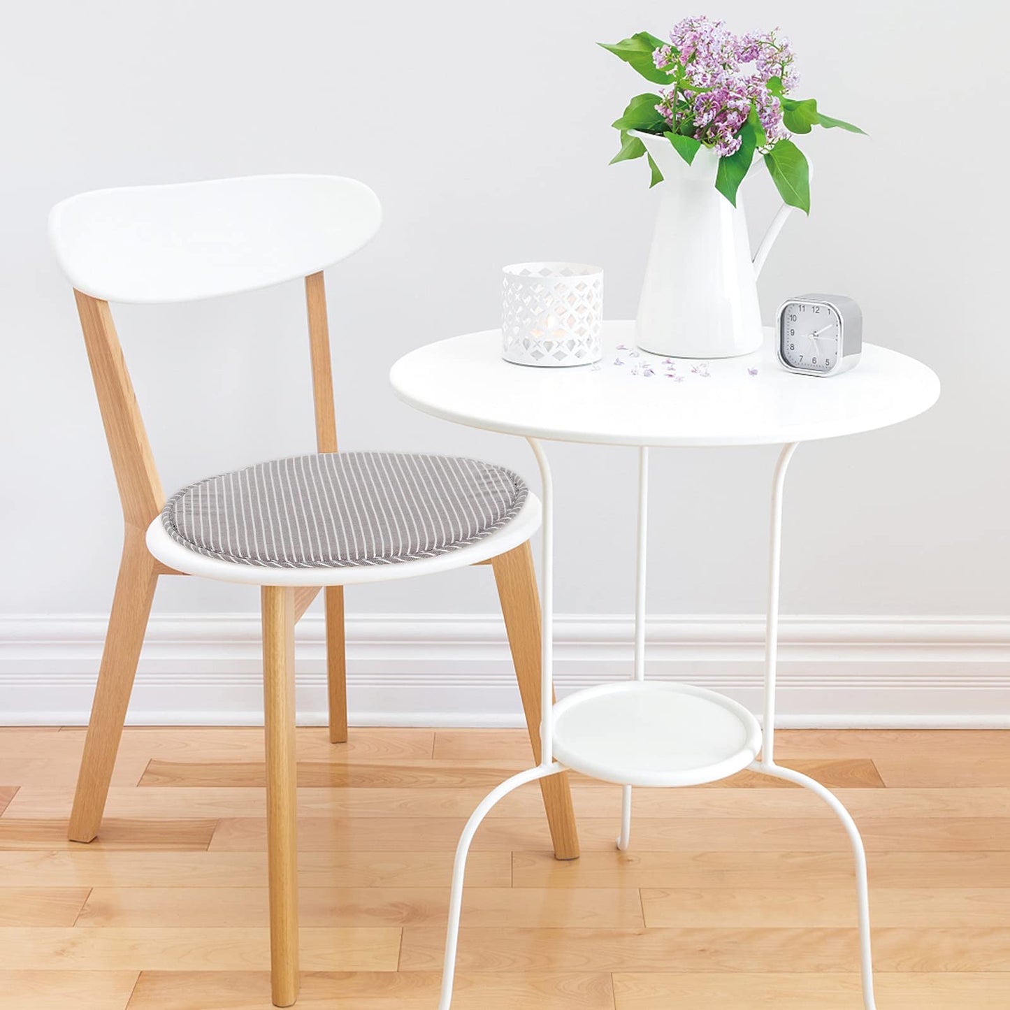 Round Stool Chair Cushions for Kitchen Dining Seat Pads with Ties 2 Pack Non Slip Cushions Pad for High Stool Chairs Bistro Bar Seat 13 Inch, Grey Strip