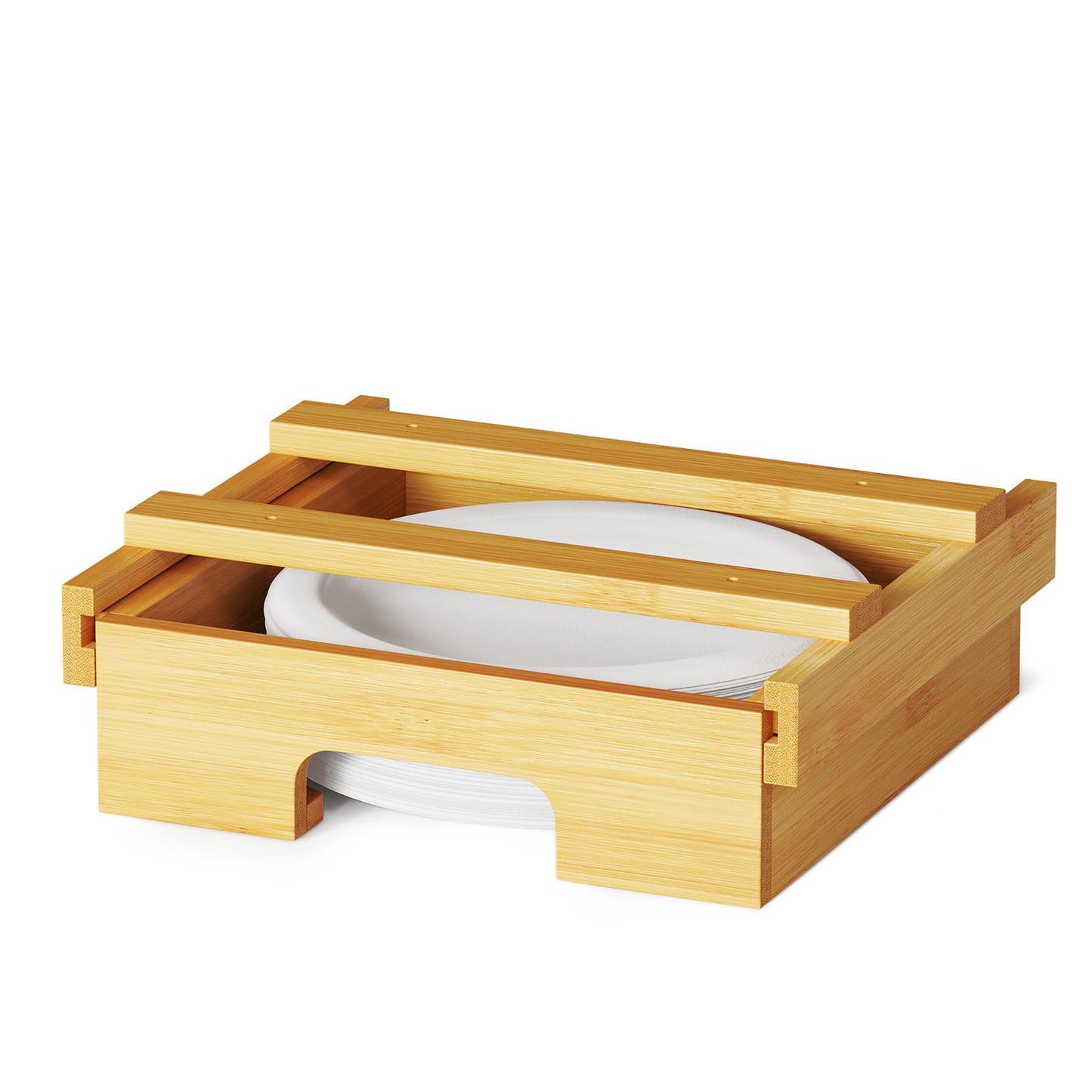 SpaceAid 8.5-inch Paper Plate Dispenser, Under Cabinet Bamboo Plates Holder, Kitchen Counter Vertical Dipensers Holders Countertop Caddy, Bamboo