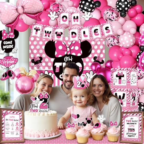 Oh Twodles 2nd Birthday Party Supplies Kit for Girls - 150 Pieces