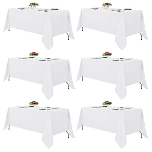 Fitable White Rectangle Tablecloths for 6 Foot Tables, 6 Pack - 70 x 108 Inches - Stain Resistant and Washable Table Clothes, Polyester Fabric Table Covers for Wedding, Party, Banquet, Buffect