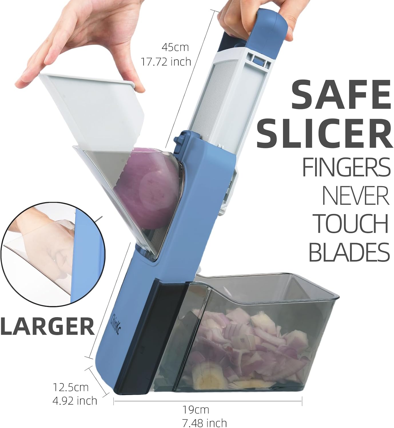 Upgrade Safe Mandoline Slicer - Adjustable Vegetable Chopper with Draining Basket | Perfect for Onions, Potatoes, and Salads