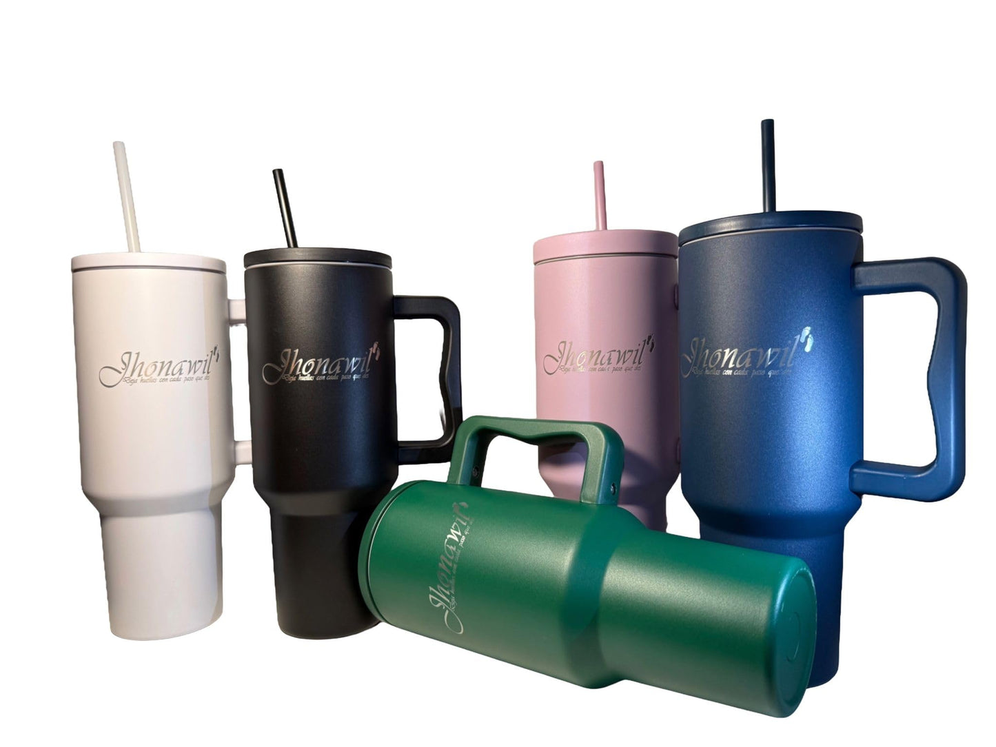 Jhonawil 40 Oz Tumbler with Handle and Straw Lid Cup Holder Friendly Insulated Stainless Steel Travel Mug with Spanish Slogan (Purple)