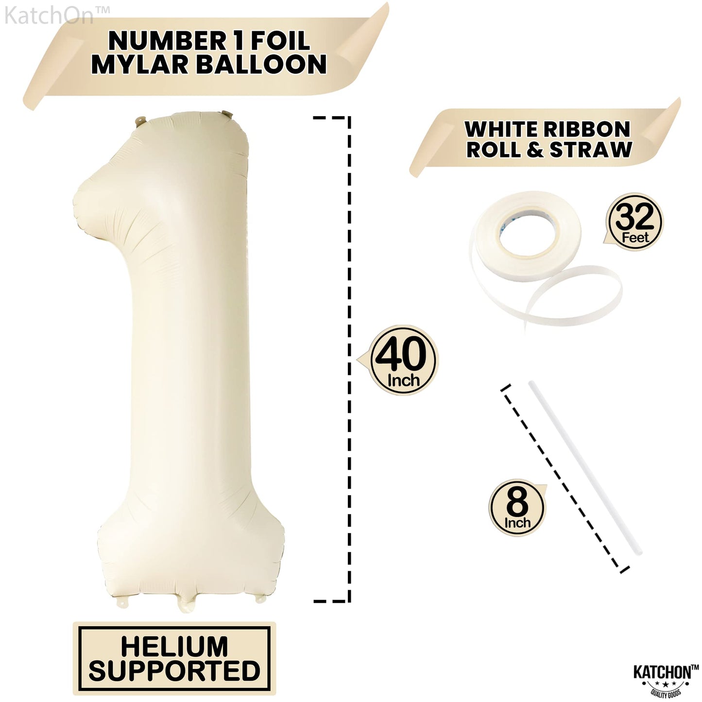 KatchOn, Cream Number 1 Balloons for 1st Birthday - Giant 40 Inch | One Balloon for First Decoration | 1 Balloon Number For The Big One Birthday Decorations | 1st Happy Anniversary Decorations