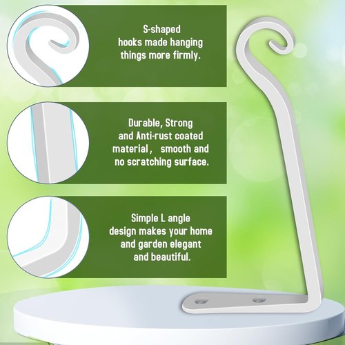 Feed Garden Hanging Plant Bracket - Hand-Forged 10 Inch Hanger for Bird Feeders & Lanterns | White, 2 Pack