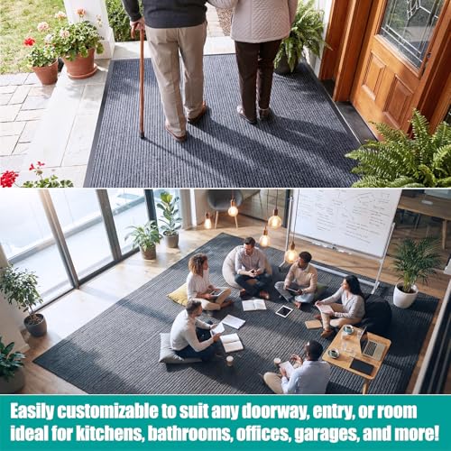 ITINA Grey 3x16 ft Long Door Runner Mat - Commercial Non-Slip Hallway Rug