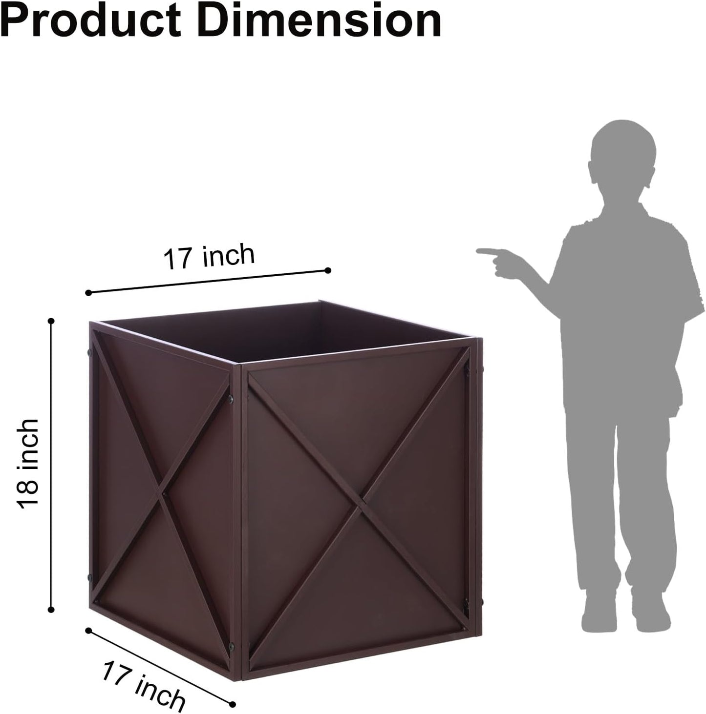 SUNNYPARK Large Metal Planter Box - 17”x 17”x 18” | Durable Brown Square Planter with Drainage Holes for Outdoor Use