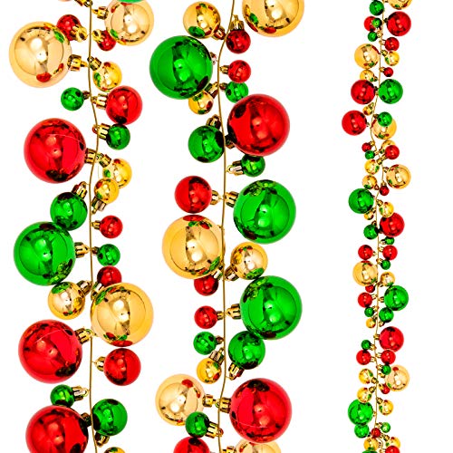 Whaline 6ft Red Green Gold Shatterproof Christmas Ball Garland 81-Piece Indoor/Outdoor