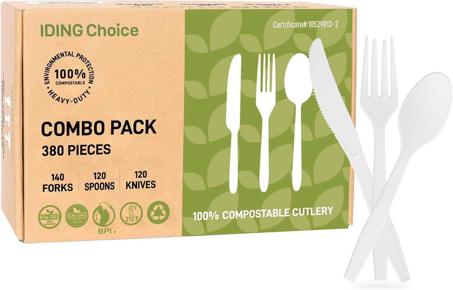 Skiennix Heavy Duty Compostable Cutlery Set - 380 Eco-Friendly Utensils for Weddings, Parties & Camping