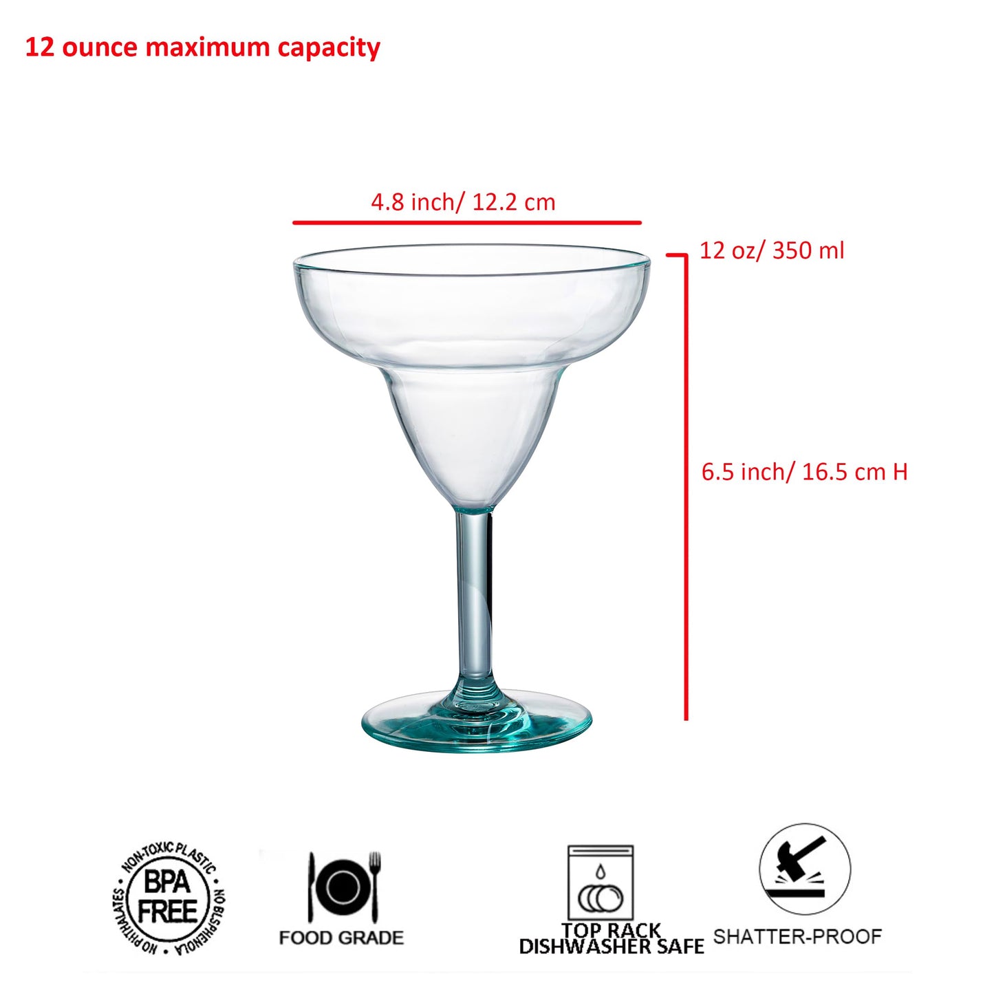 KOXIN-KARLU Classic 12 ounce Plastic Margarita Glasses Acrylic Glasses, set of 6 Multicolor